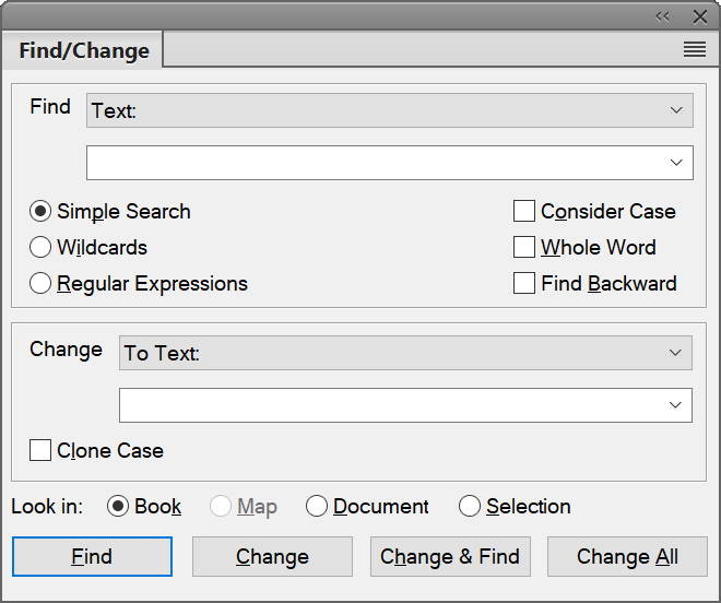 Find / Changedialog in FrameMaker