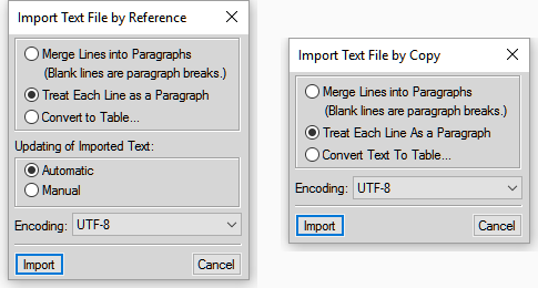 Import Text File by Reference and Import Text File by Copy dialogs