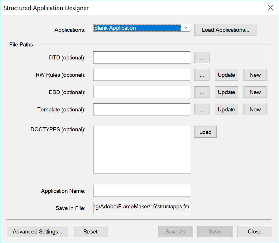 Using the StructuredApplication Designer in FrameMaker