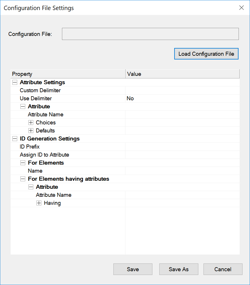 Configuration File Settings for a StructuredApplication