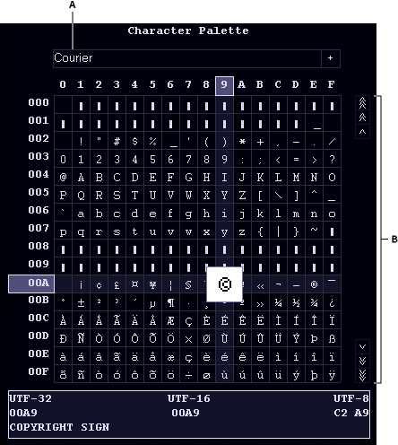 Using the Character paletteinFrameMaker