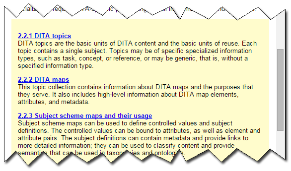 Screenshot fragment showing three short portions of text with titles. Each title includes a chapter/section number such as 2.2.1, and is visually styled as a hyperlink (blue and underlined).