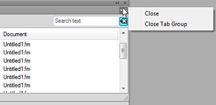 Closing panels and tab group in FrameMaker