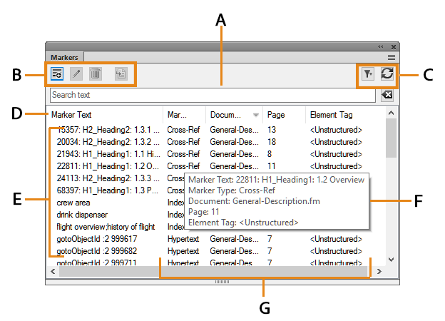Panel interfaceinFrameMaker