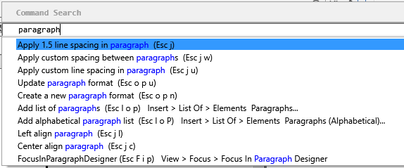 Command Search example: Search for paragraph