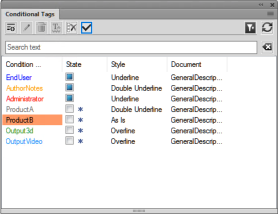 Identifying the state of conditionalized text in the Conditional tag dialog