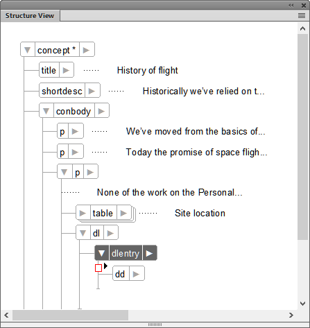 Broken structure in the Structure View when the dt tag is marked as hidden