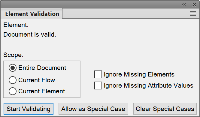 Element Validation dialog