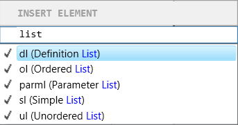 Search andfilterelements in the “Insert Element” Smart Catalog