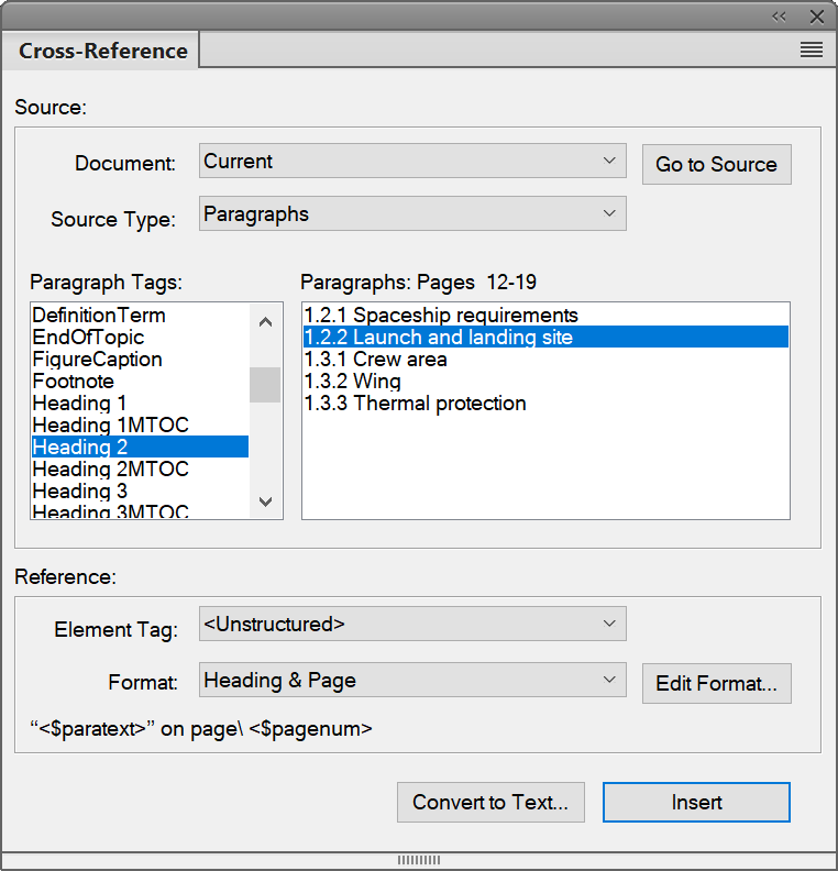 Cross-Reference dialog in Adobe FrameMaker