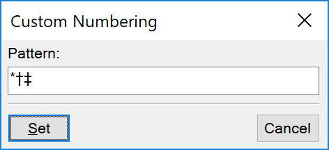 Specifying custom footnotenumbering in the Custom Numbering dialog
