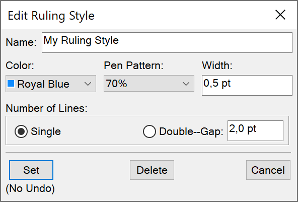 Edit Ruling Style dialog in Adobe FrameMaker