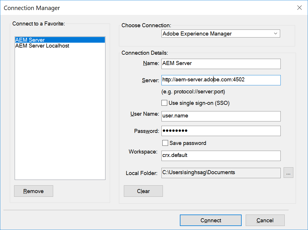 Connection Manager dialoginFrameMaker