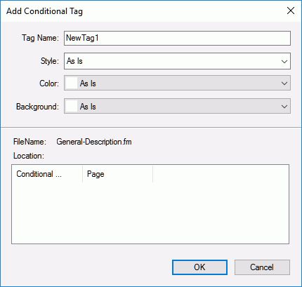 Add Conditional Tag dialog in FrameMaker