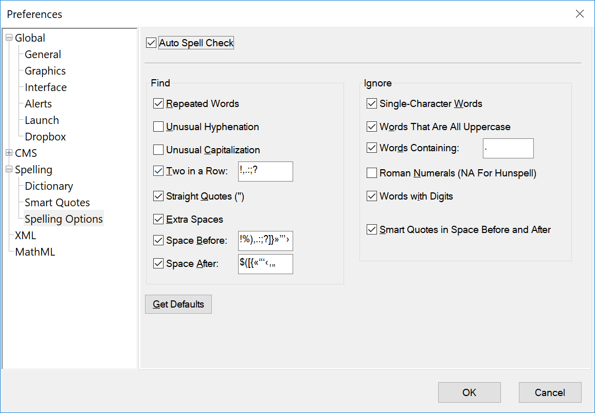 ChangingSpellingCheckeroptions from Preferences dialog
