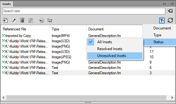 Filtering to view unresolved insets