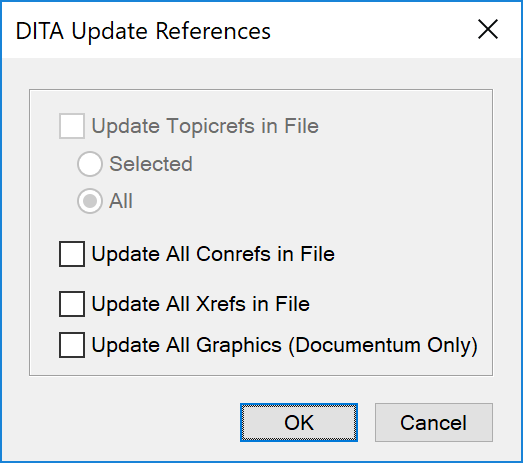 Update DITA references using DITA Update References dialog