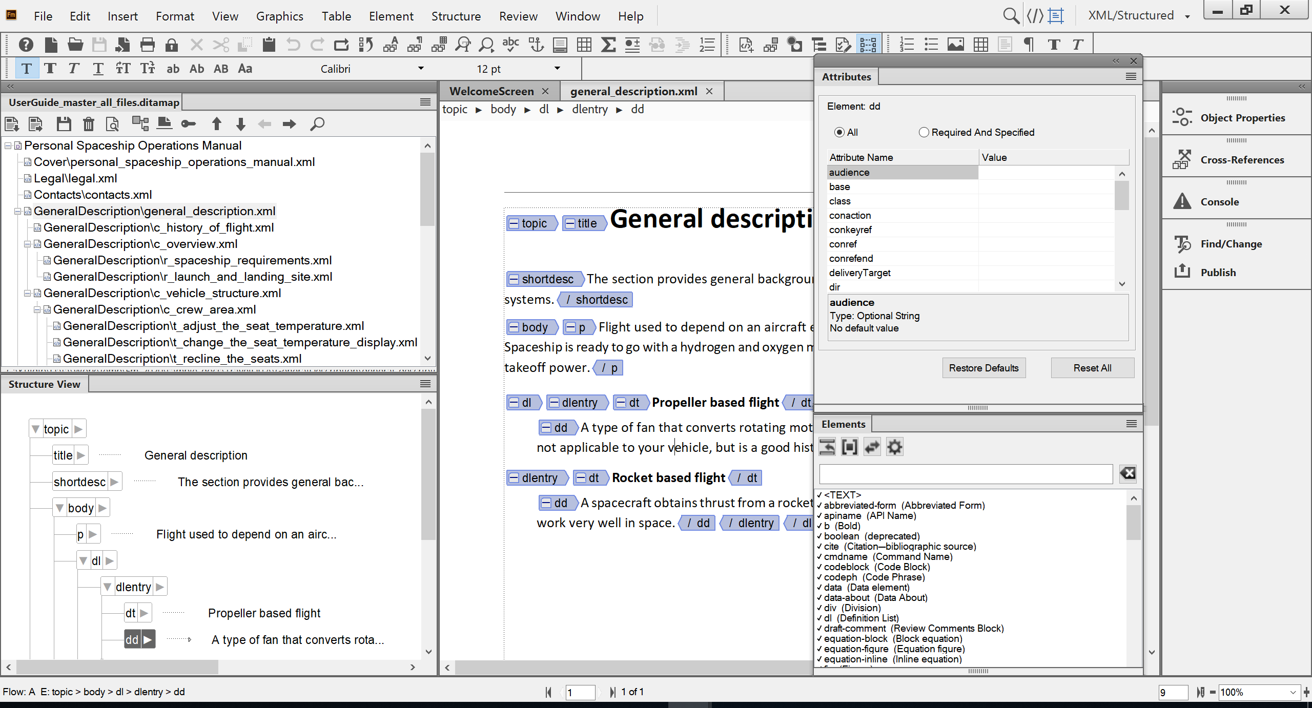 Adobe FrameMakerstructuredcontentauthoring mode