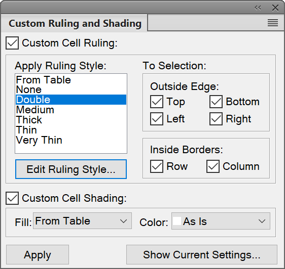 Table ruling and shading