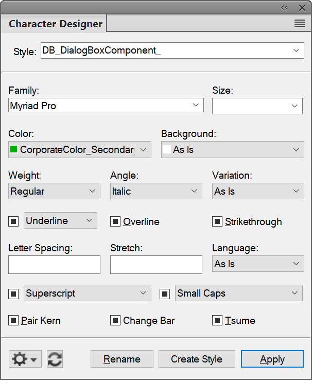 Create andmanagecharacter styles using the Character Designer