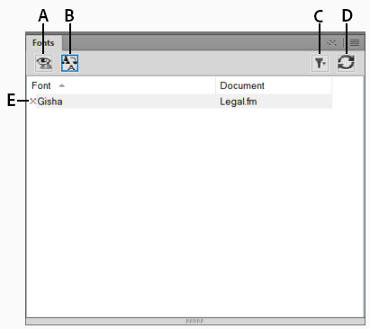 Identify the fonts used in a document using Fonts panel