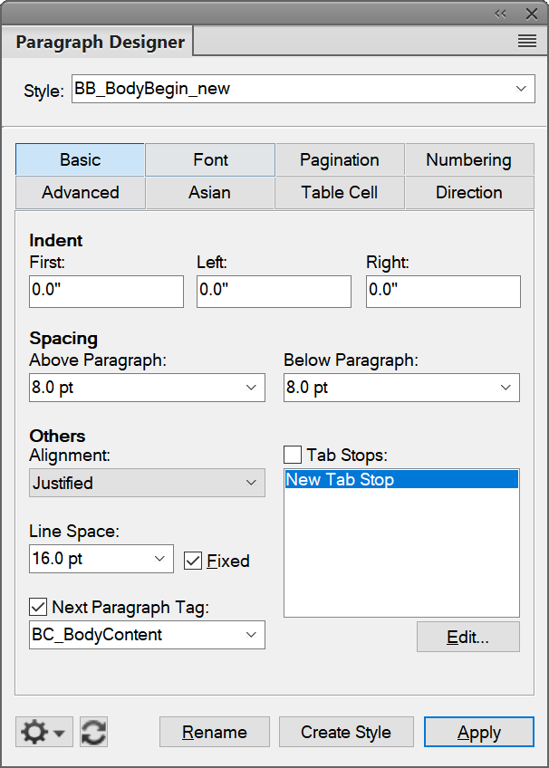 Create andmanageparagraph styles using the Paragraph Designer in Adobe FrameMaker