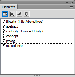Elements Catalog showing the valid element to enter at a location