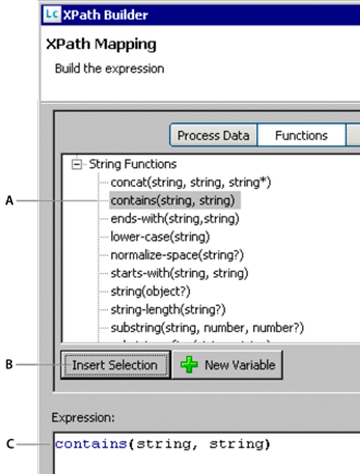Detail of XPath Builder dialog box