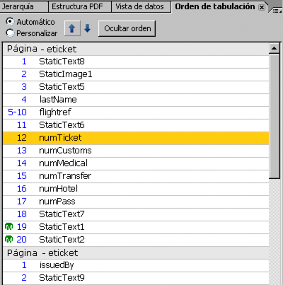 Paleta Orden de tabulación