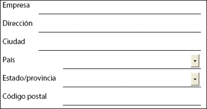 Tiene nombre, dirección, ciudad, país, estado y código postal