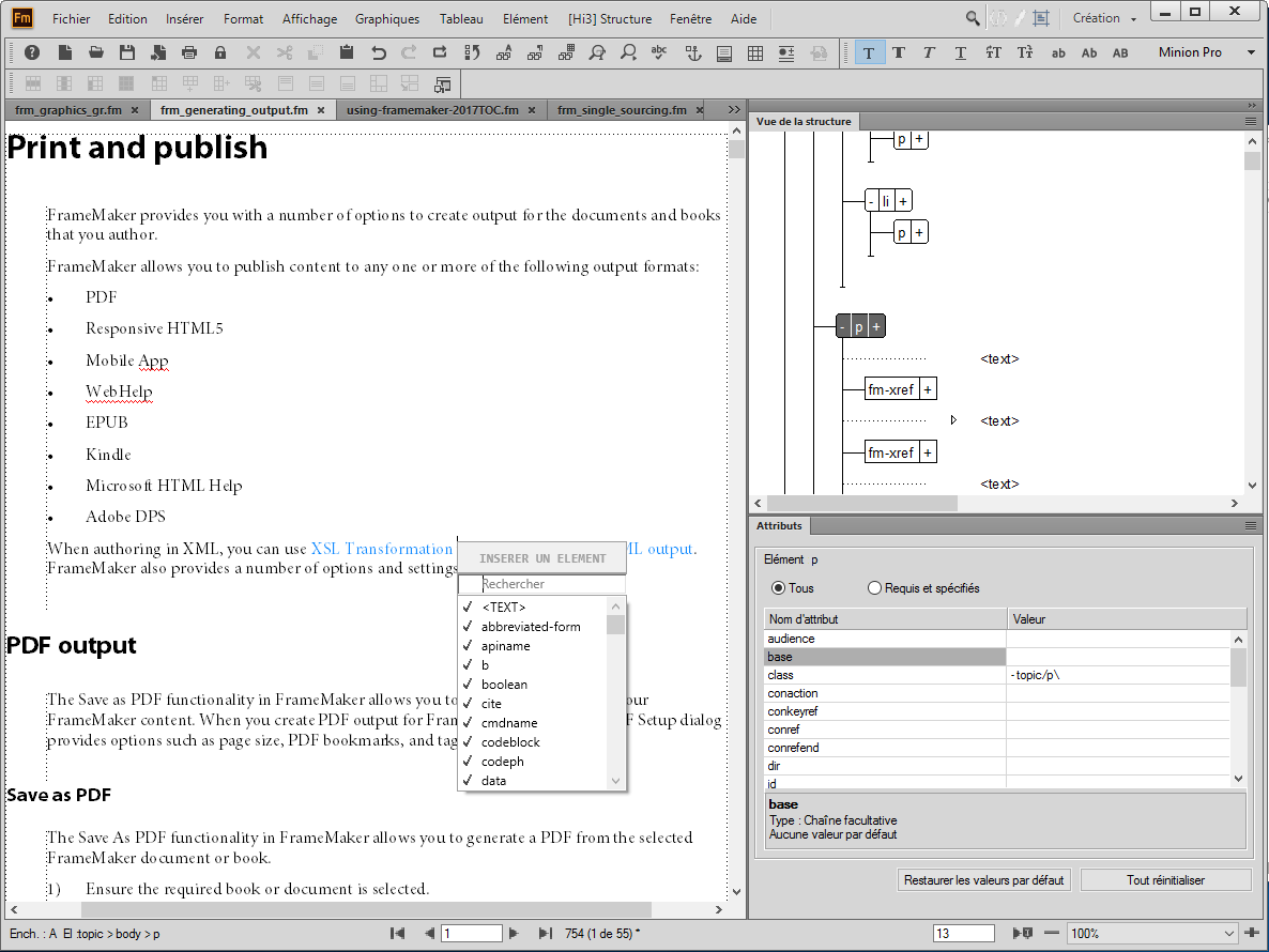 La vue WYSIWYG de vos document FrameMaker structuré dans la vue Auteur de FrameMaker