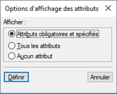 Boîte de dialogue Options d’affichage des attributs