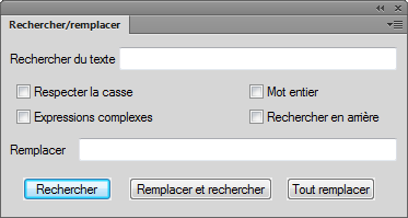 Boîte de dialogue Rechercher/Remplacer dans la vue XML incluant l’option Expressions complexes