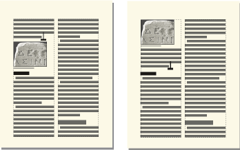 Cadres ancrés au-dessous de la ligne courante et en haut de la colonne