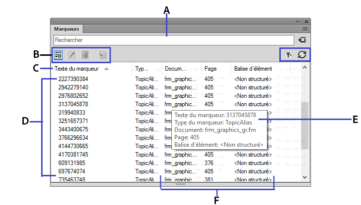 Interface de panneau dans FrameMaker
