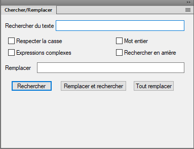Boîte de dialogue Rechercher/remplacer dans la vue XML incluant l’option Expressions complexes