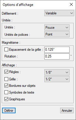 Boîte de dialogue Options d'affichage dans Adobe FrameMaker