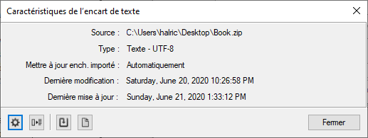 Boîte de dialogue Caractéristiques de l’encart de texte