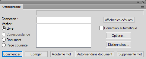 Boîte de dialogue Orthographe dans FrameMaker