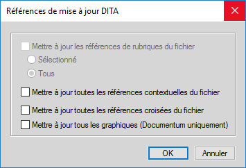 Mise à jour de références DITA à l’aide de la boîte de dialogue Références de mise à jour DITA