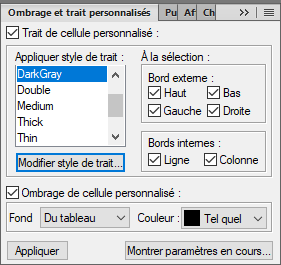 Panneau Ombrage et trait personnalisés dans Adobe FrameMaker