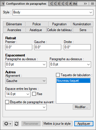 Création et gestion des styles de paragraphes à l’aide de la fenêtre Configuration de paragraphes dans Adobe FrameMaker