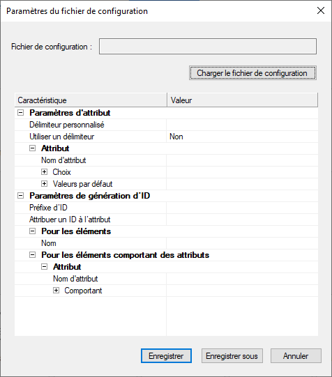 Paramètres du fichier de configuration pour une application structurée