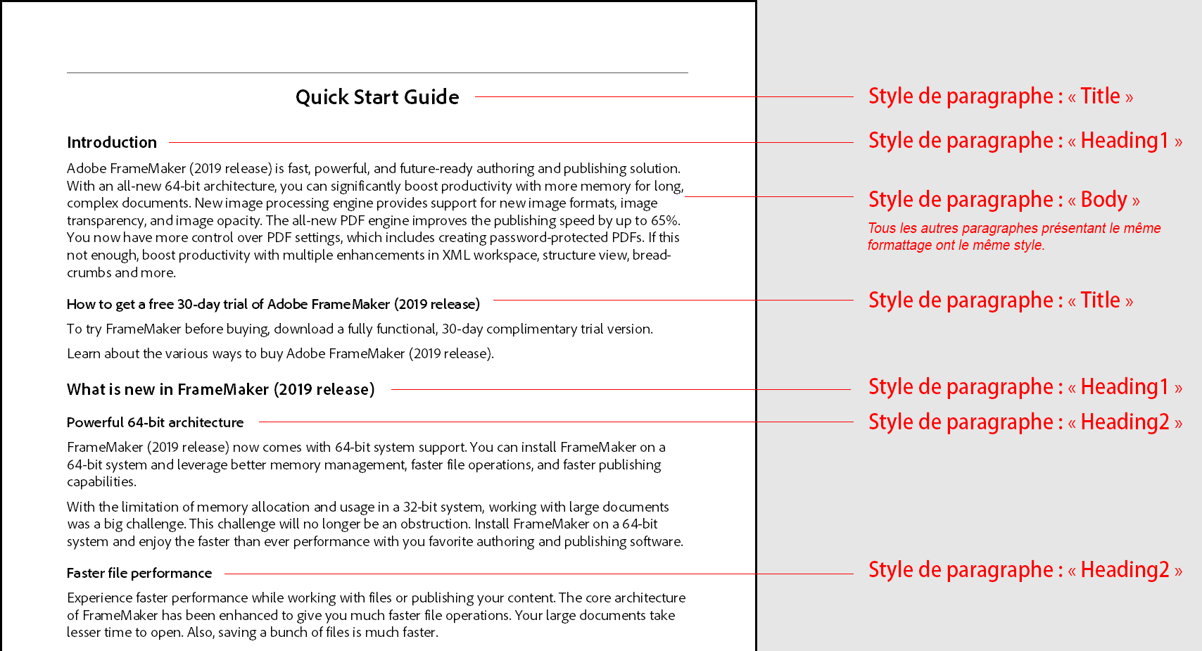 Document FrameMaker non structuré étiqueté avec des styles de paragraphe