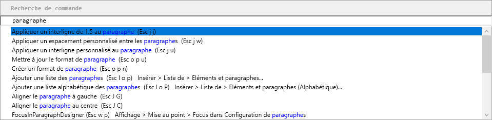 Exemple de recherche de commande : Recherchez le paragraphe