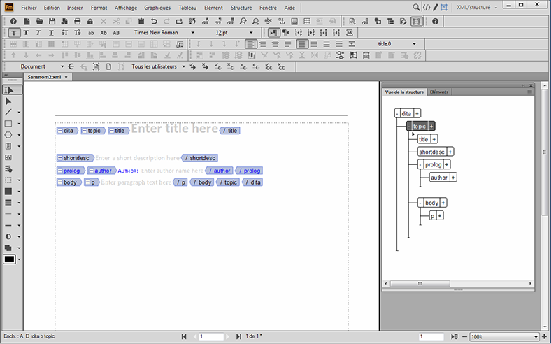 Mode de création de contenu structuré Adobe FrameMaker