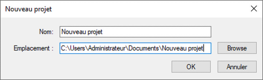 Boîte de dialogue Nouveau projet dans FrameMaker