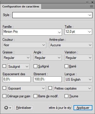 Créer et gérer des styles de caractères à l’aide de la Configuration de caractères