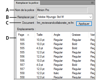 Remplacement d’une police à l’aide du panneau Remplacer la police