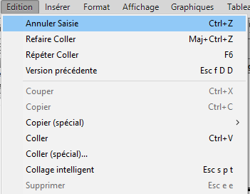 Menu Édition dans FrameMaker